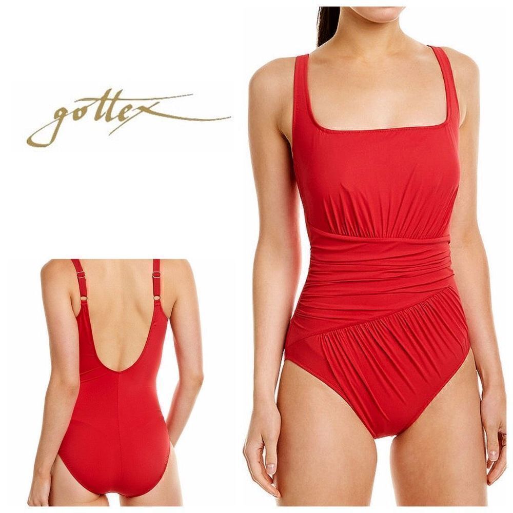 New. GOTTEX red ruched swimsuit. Size 12. Retails $168